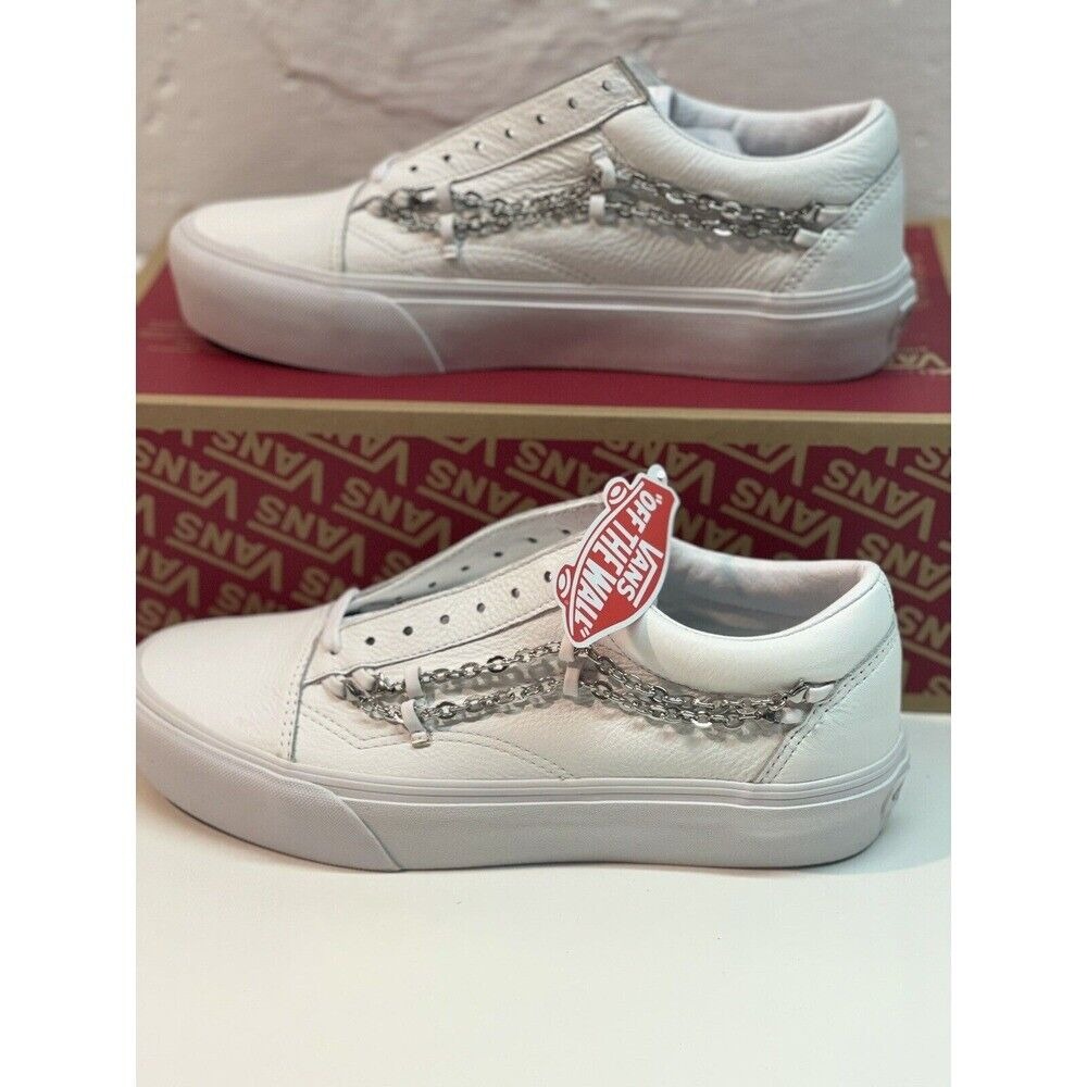 Vans Sneakers Old Skool Platform Chain True White Women's 10.5 Leather New